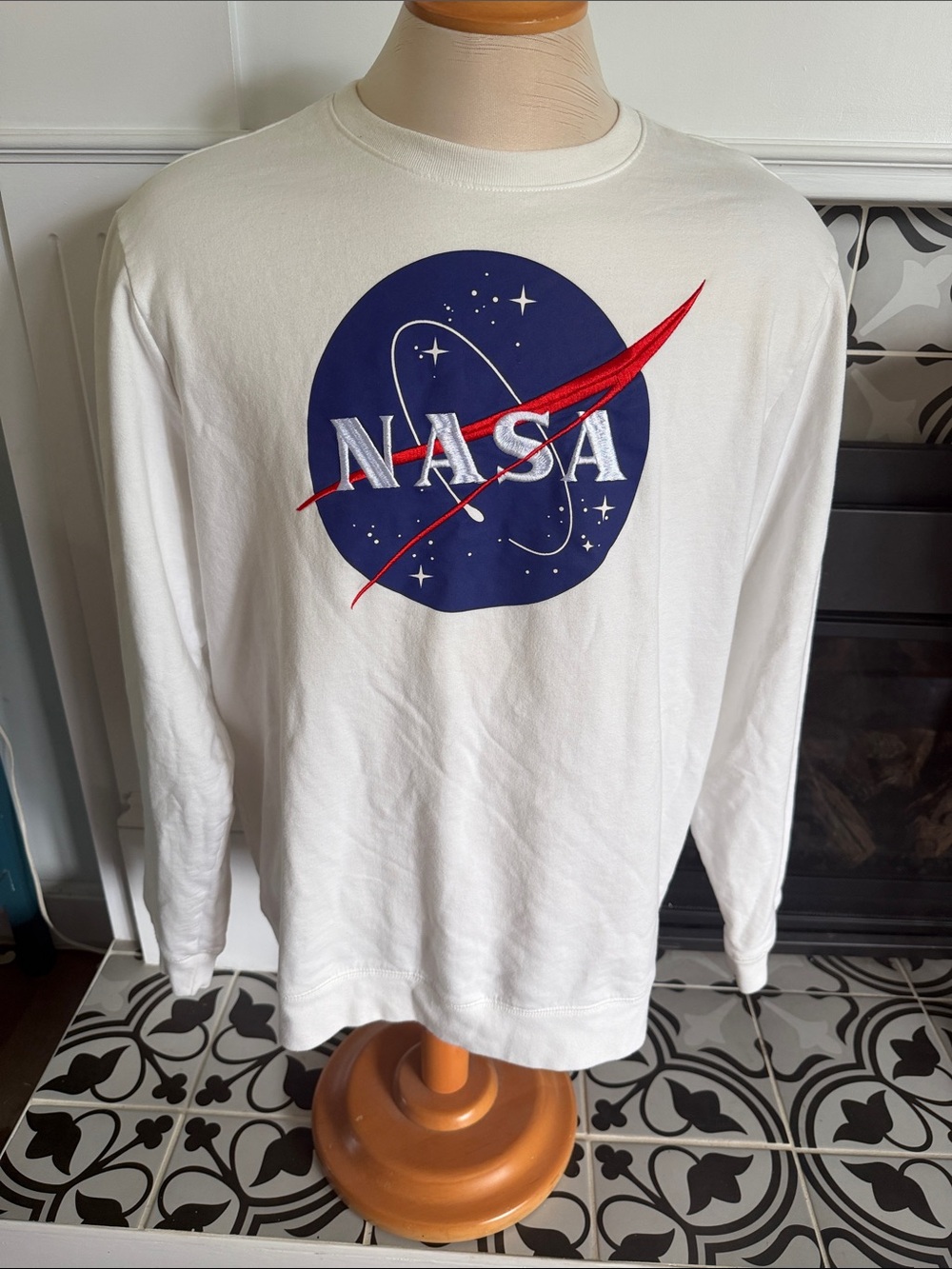 NASA White Logo Crewneck Sweatshirt - Red & Navy Emblem